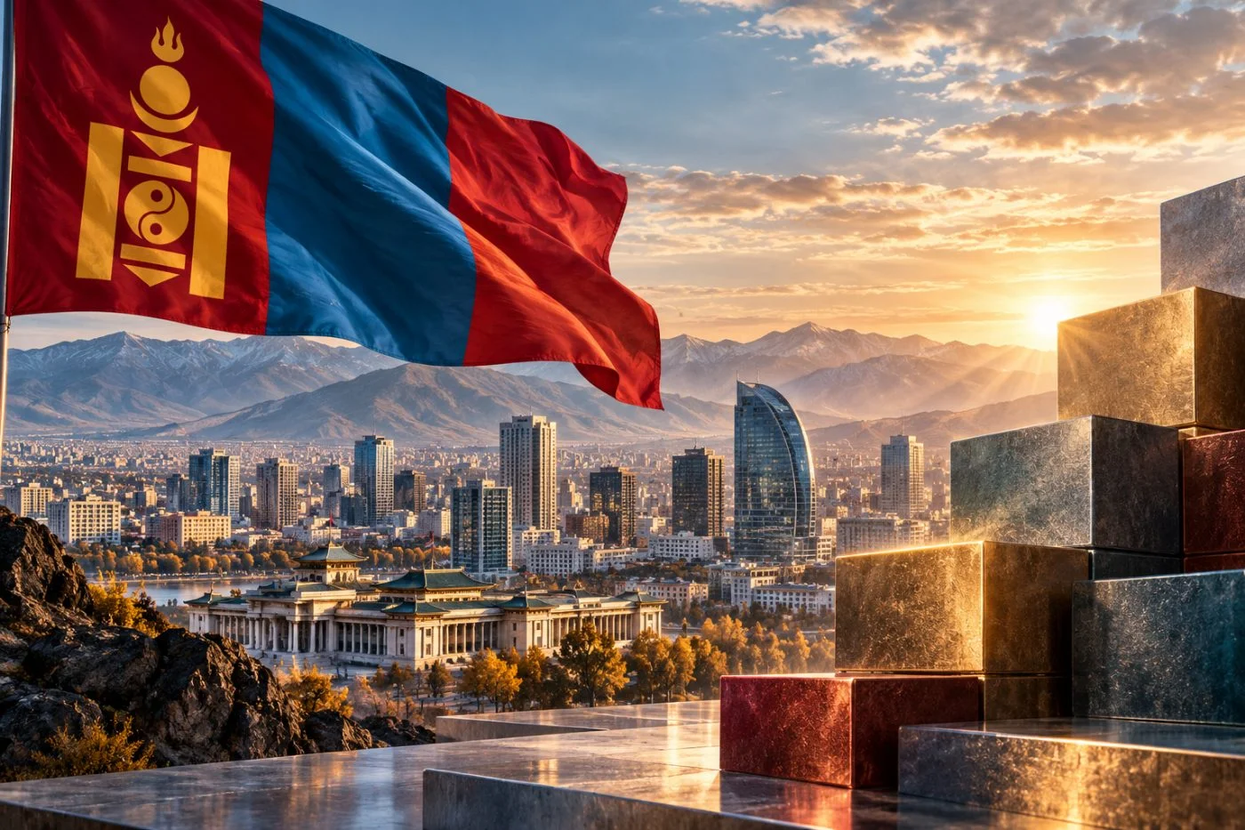 Монголын зээлжих үнэлгээг илэрхийлэх төрийн далбаа, хот болон тогтвортой суурийн дүрслэл